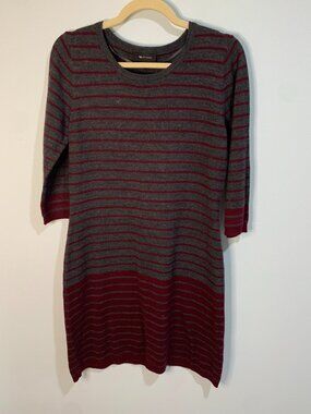AB Studio Striped Sweater Dress Gray Red 3/4 Sleeve Size M